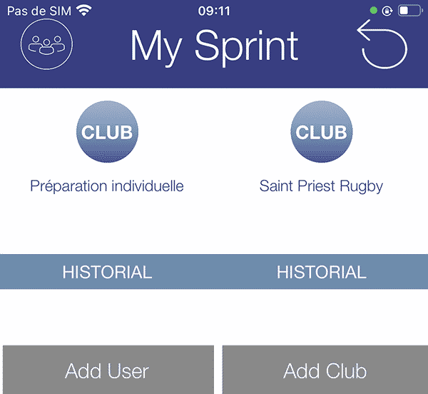 My Sprint Application - Interface - Ajouter un club ou utilisateur