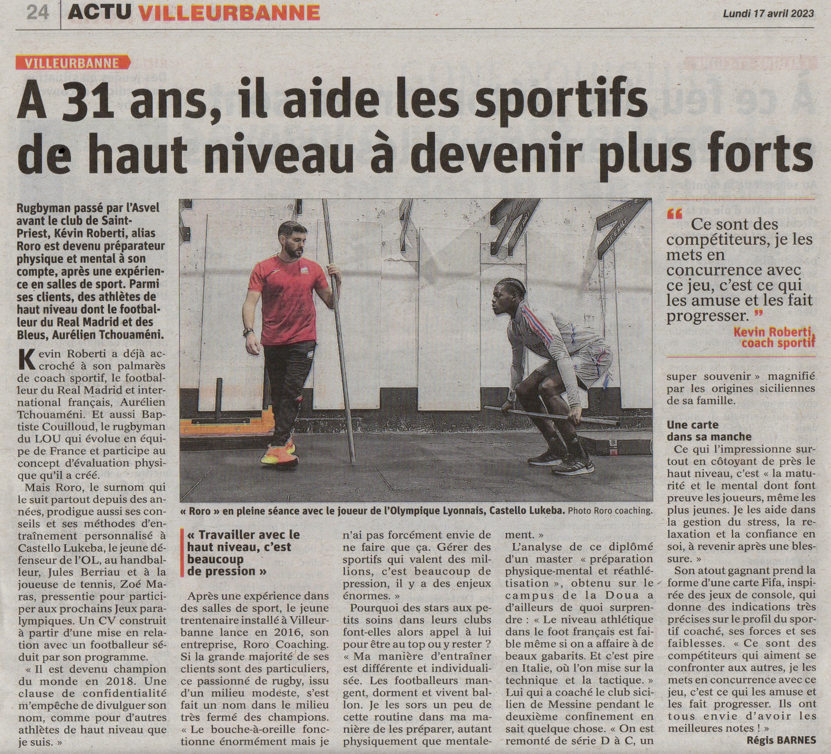 Roro Coaching - Article Le Progrès - 17 avril 2023